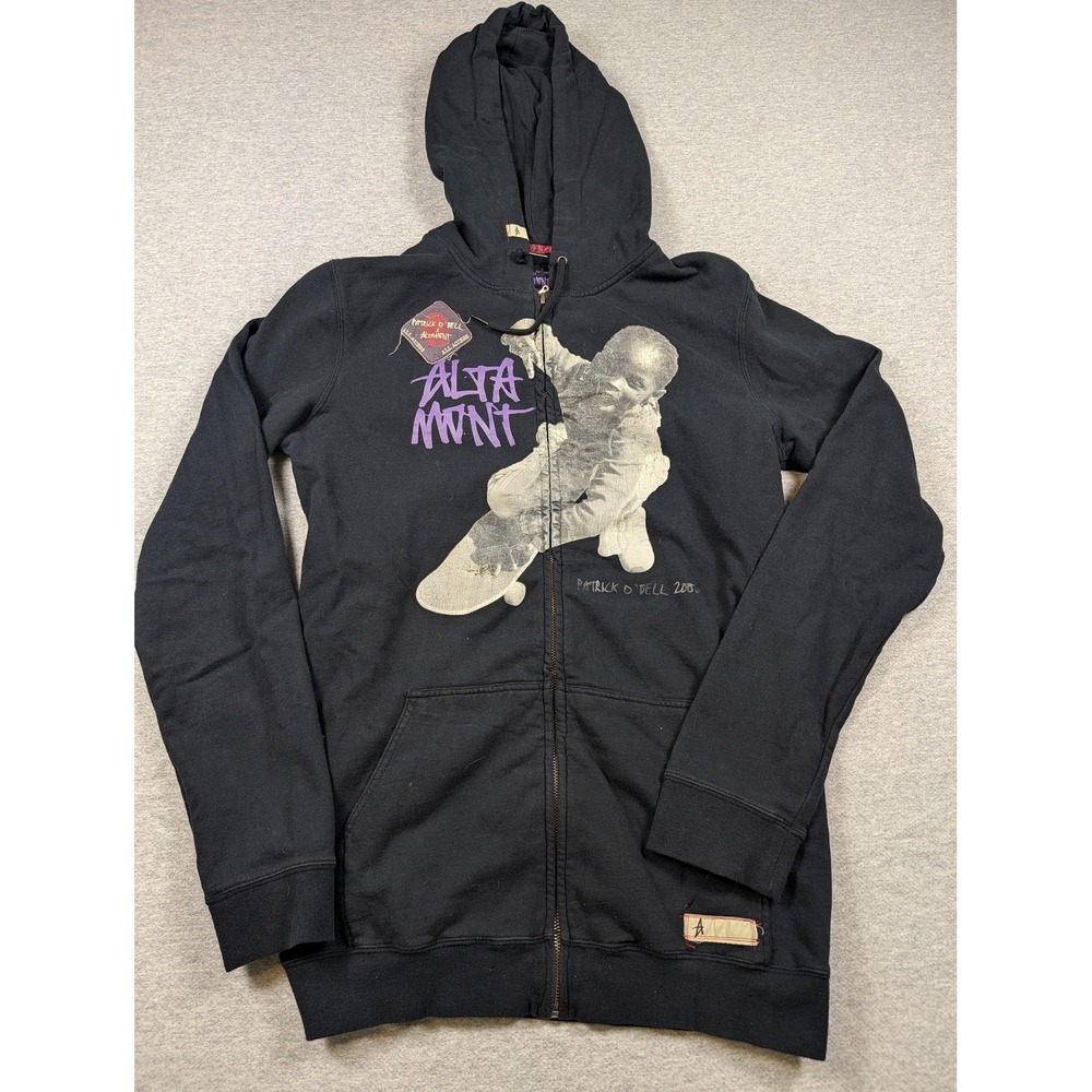 Altamont Hoodie Mens Medium Black Full Zip Patrick O'Dell Skate Graphic Fleece